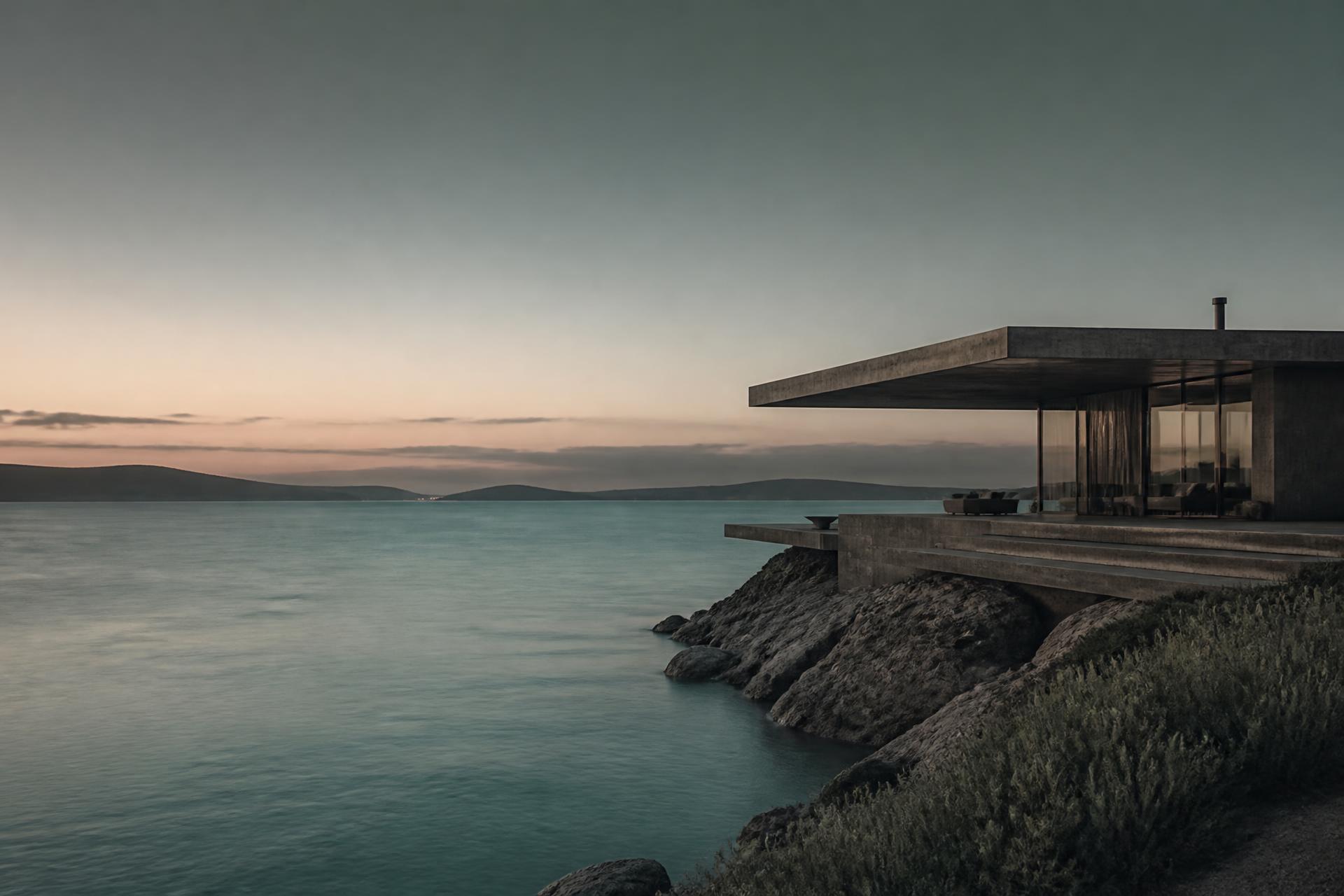 Modernist coastal residence on the Langebaan lagoon at dusk